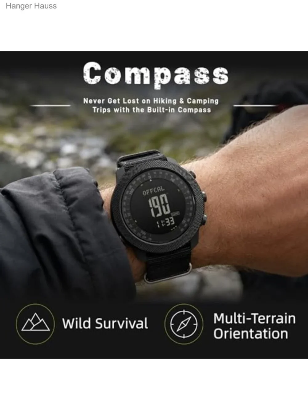 Tactical Military Digital Watch for Men - 50mm Large Face, Nylon Strap, 5ATM